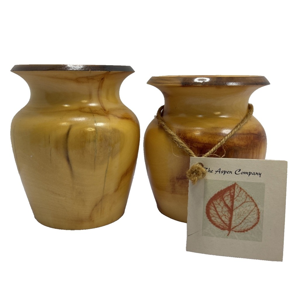 The Aspen Company Colorado Aspen Wood Vases Set of 2 Signed‎ Michelle Kay 2005